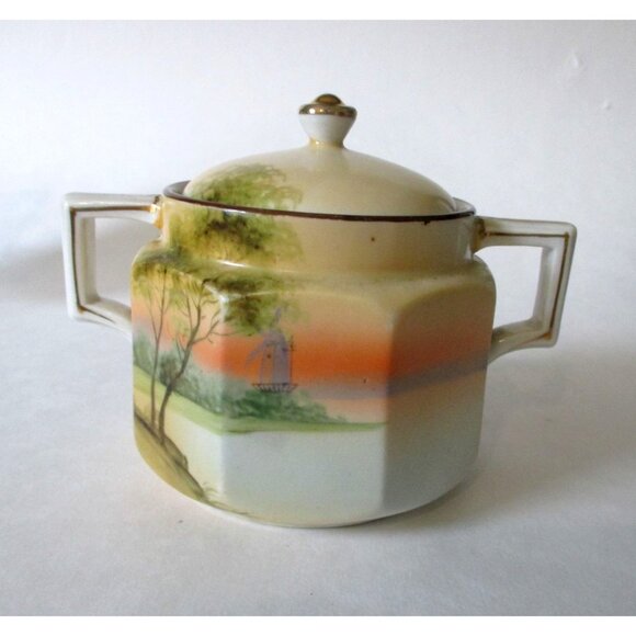 Vintage Nippon China Landscape Windmill Sugar Creamer Set Replacement Dinnerware - Picture 2 of 12